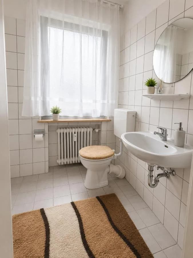 Badezimmer mit WC, Waschbecken und Fenster in Augustdorf