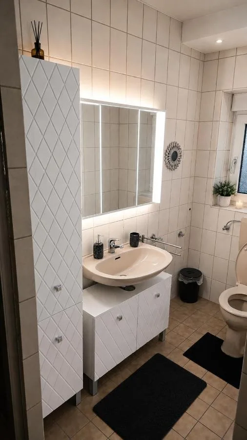 Modernes Badezimmer mit Waschtisch und Spiegel in Blomberg
